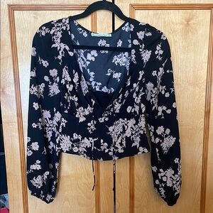 Floral Black and Cream Women's Top